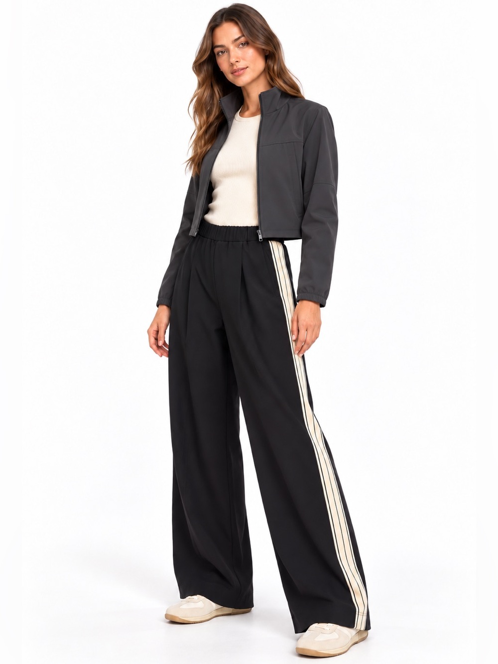 Anthropologie Bishop + Young Side Stripe Wide Leg Track Pants Black Cream XS